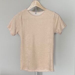 Baserange Omo Beige Crewneck Terrycloth Velour T-Shirt XS